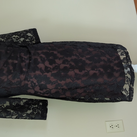 Coldwater Creek Lace Floral Cowl Neck Ruched Formal Dress 8 Black Brown - Picture 8 of 16